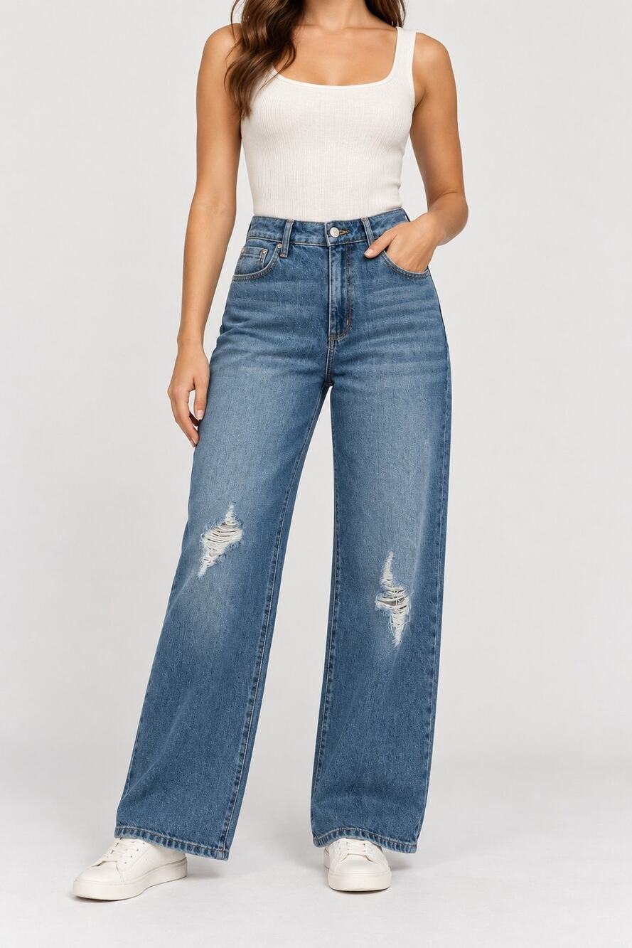 Anthropologie Pilcro Wide Leg Cotton Jeans 29 Distressed